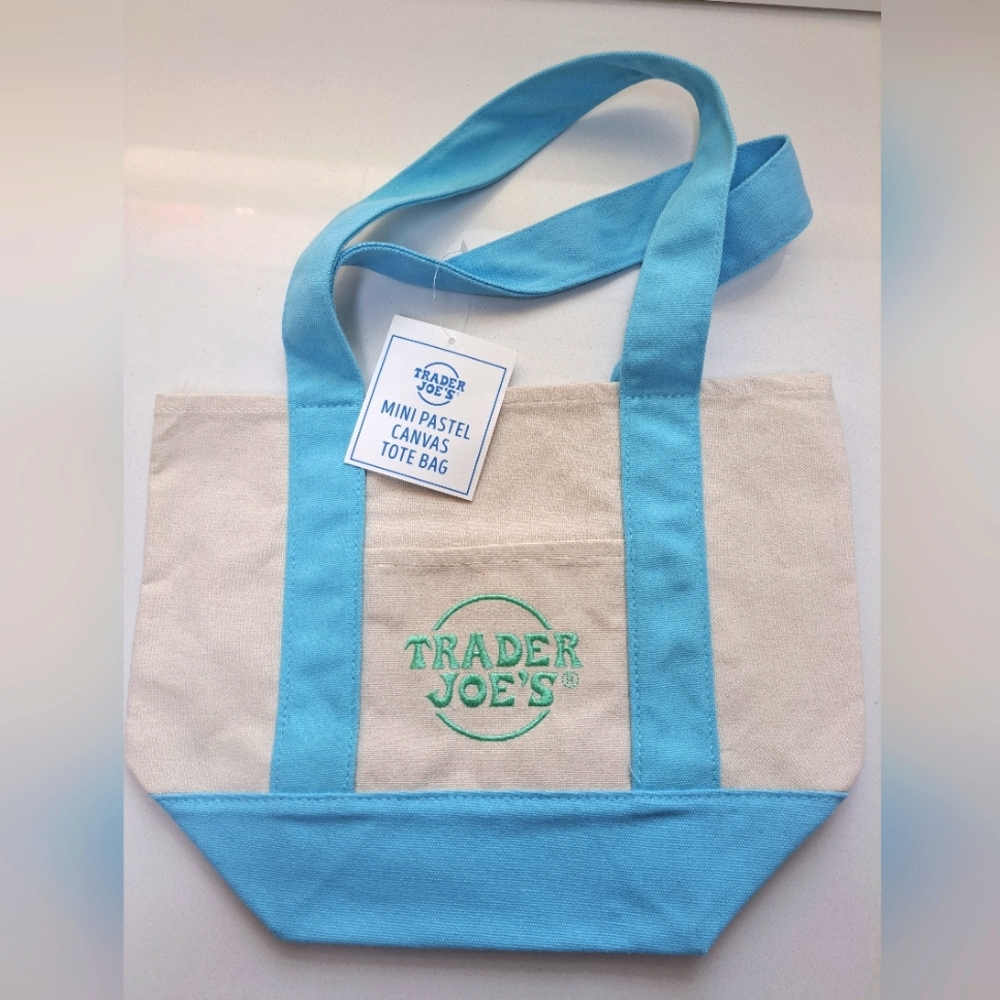 TRADER JOE's Mini PASTEL Canvas Tote Bag Brand New With Tag BLUE